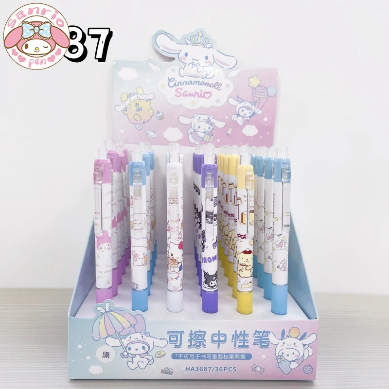 

36 шт. стираемая гелевая ручка Sanrio, новая мультяшная Милая Высококачественная гелевая ручка Cinnamoroll для студентов, синие и черные чернила, канцелярские подарки