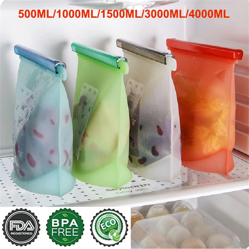 Silicone Food Bag Reusable Airtight Seal For Vegetable Liquid Snack Meat