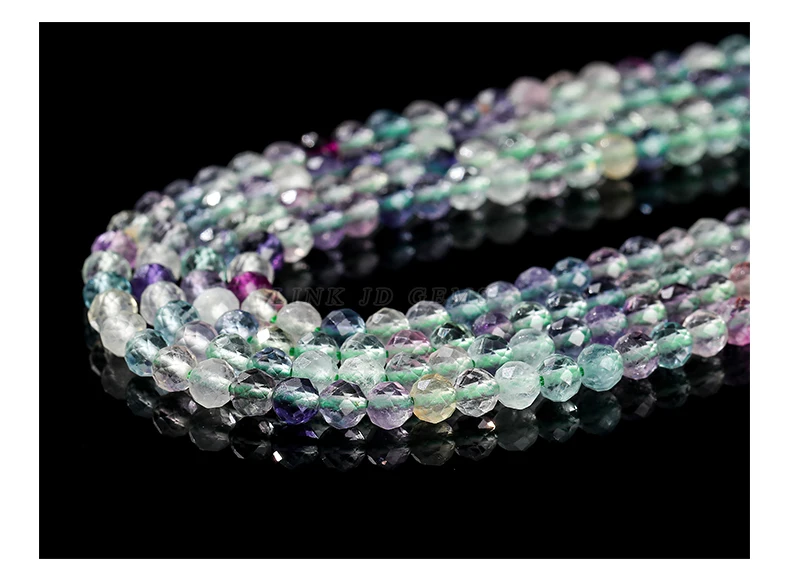 7A natürliche mehrfarbige Fluorit facettierte Perlen runde lose Spacer Edelstein Perle für Schmuckherstellung DIY Halskette Armband Zubehör – Detail 9