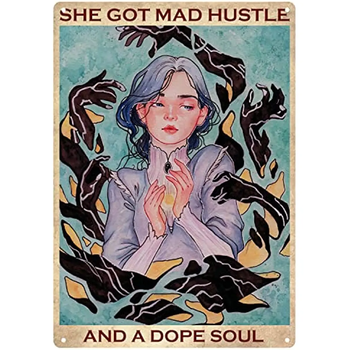 

She Got Mad Hustle and A Soul Tin Sign Trippy Girl Vintage Metal Tin Signs for Men Women Quotes Plaque Wall Decor Rectangle