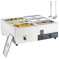 Commercial Food Warmer, 6 x 8QT Electric Steam Table, 1200W Professional Countertop Stainless Steel Buffet Bain Marie with 86-18 1
