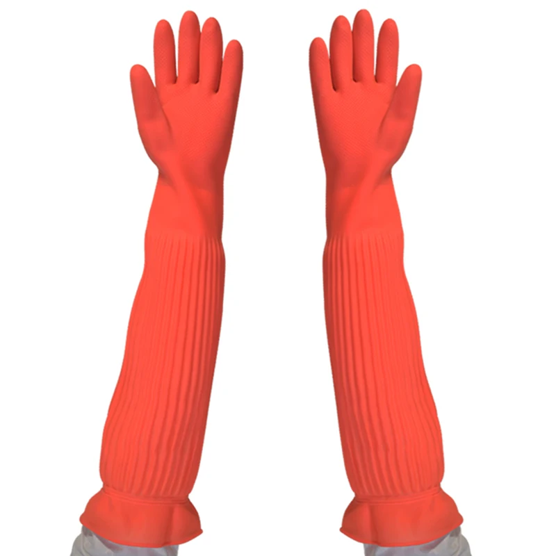 56cm  Dish Washing  Household Scrubbe Repeatable Kitchen Tool  Waterproof Acid and Alkali Resistant Long Rubber Gloves 3