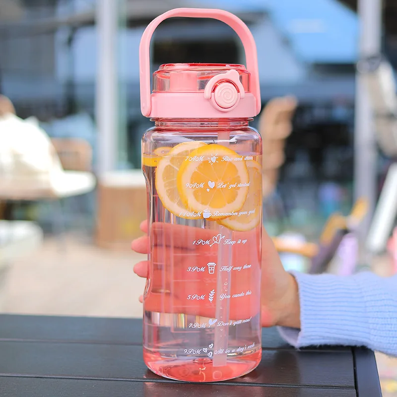 1pc Portable Outdoor Transparent Water Bottle, Pink Plastic Simple Water  Cup, With Random Color Strap