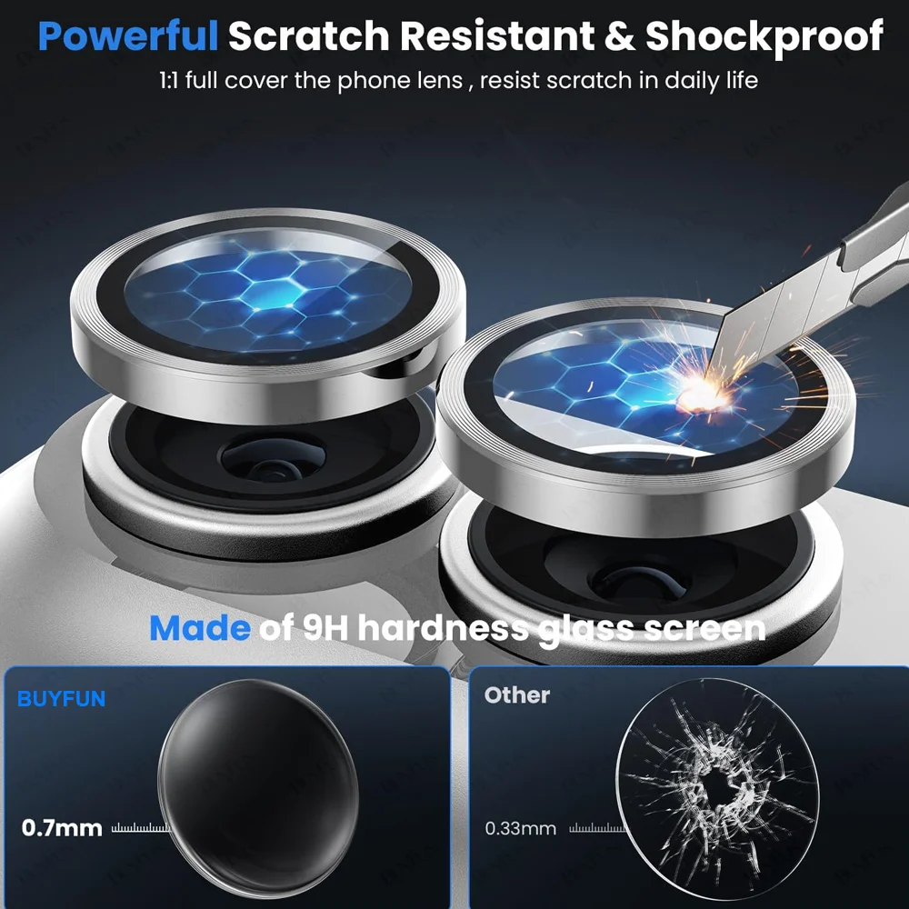 Sleek Aluminum Alloy Camera Glass Protector with Metal Ring Lens Cover