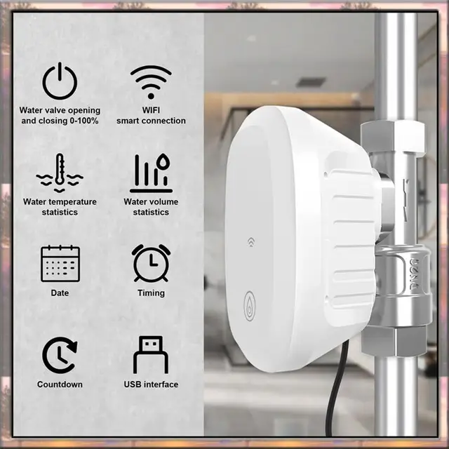BAAZ HOT Tuya Wifi Water Valve Consumption Flow Rate Meter Smart Life Water Leakage Detection Alarm For Alexa Google 2