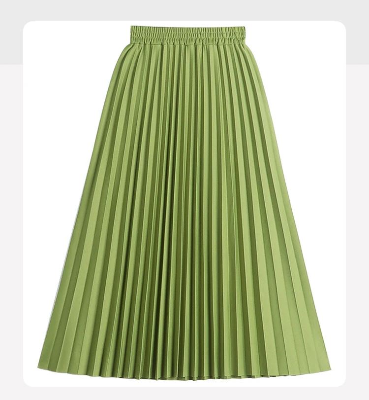 white pleated skirt Solid Color Large-swing Pleated Skirt Women's 2022 Spring New Elastic Waist Multi-color Elegant and Thin Mid-length A-line Skirt pencil skirt
