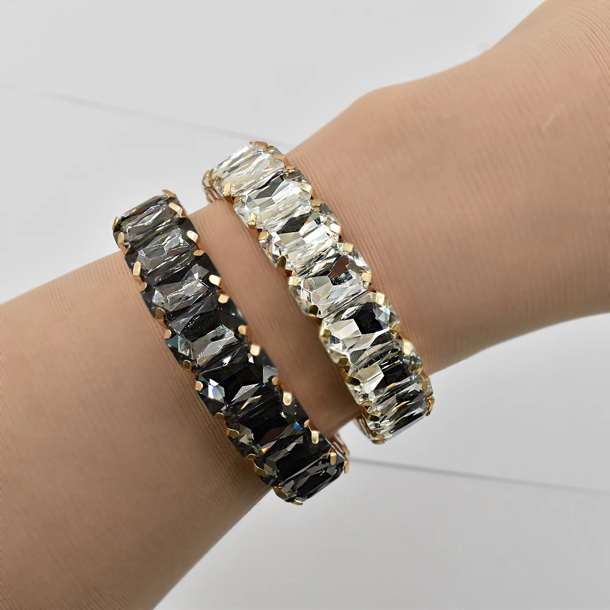 Colorful Geometric Crystal Square Elastic Bracelet – Boho Style