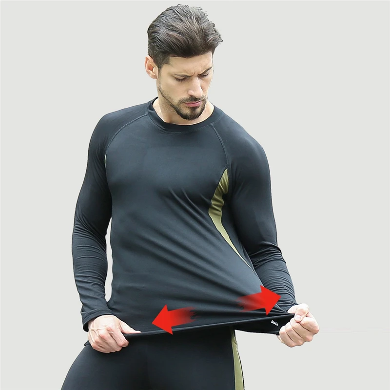 Ensemble de sous-vêtements Thermique Homme Tee Shirt à Manche Longue &  Leggings Set Hiver Jogging Cycliste Gym Combinaisons de Sport