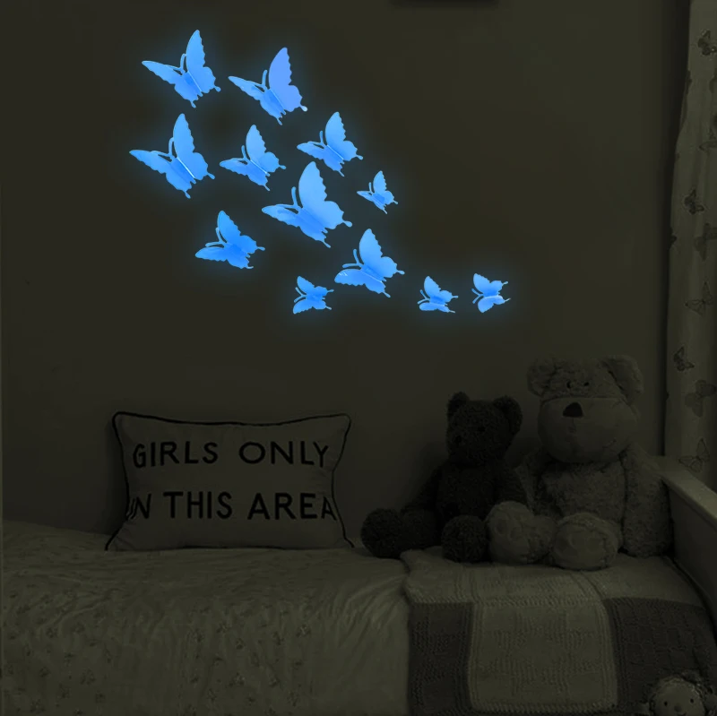 Kaufe 12 Teile/satz Leuchtende Schmetterling Wand Aufkleber Wohnzimmer  Schlafzimmer Aufkleber Kunst Dekoration Tapete 3D Glow In The Dark  Aufkleber