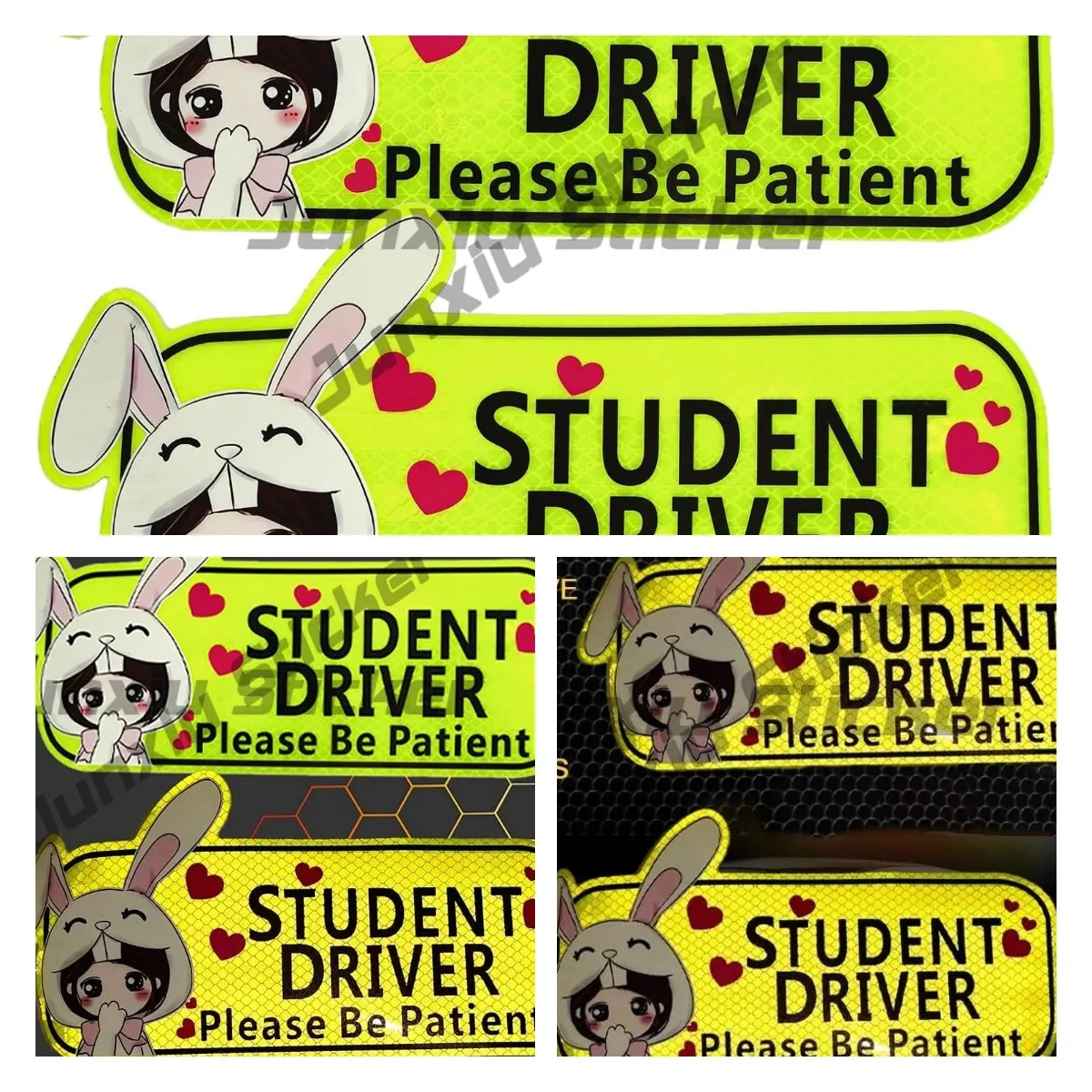 

2 Pcs Cute Bunny Student Driver Decal Reflective Stickers Please Be Patient Student Driver Stickers for New Drivers Waterproof