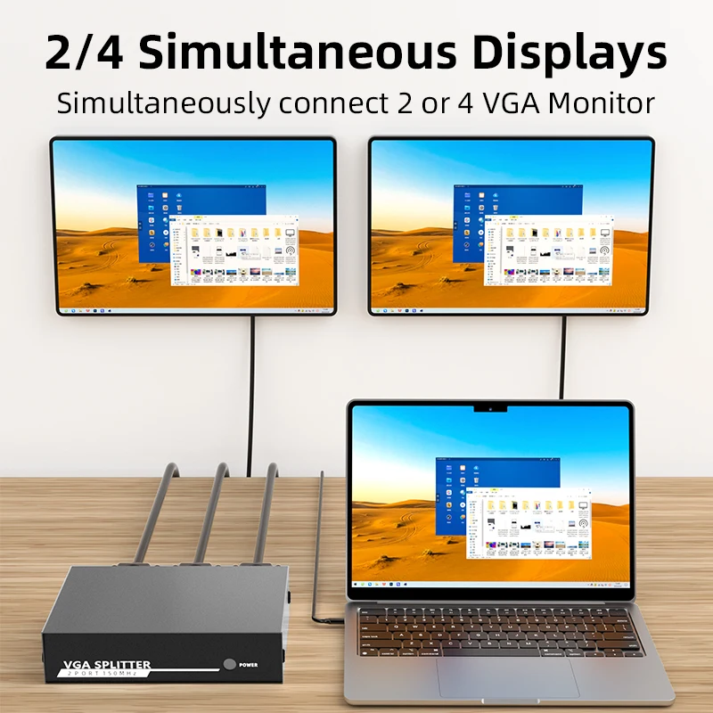 1x4/1x2 VGA Splitter 1080P60Hz Video Splitter Adapter 4 In 1 Out For PC Host to TV Monitor Projector VGA Extender Splitter