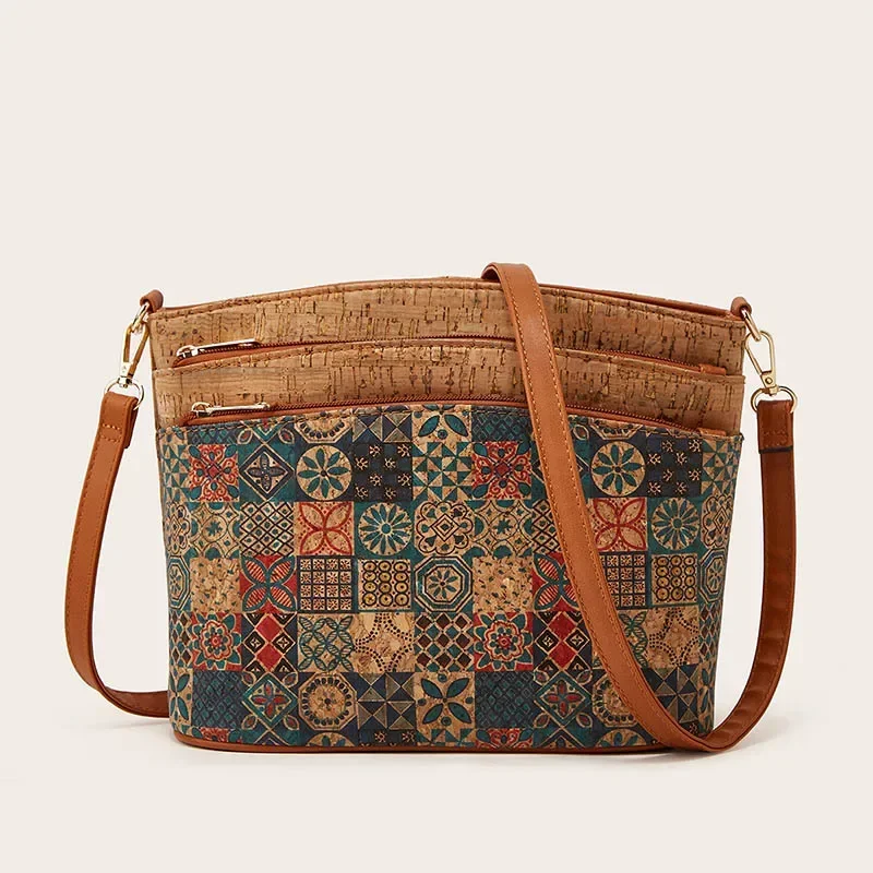 

Vintage Retro Chic Kraft Paper Medium Size Side Bag Women Multi-pockets Casual Boho Gypsy Hippie Ibzia Ethnic Shoulder Side Bag