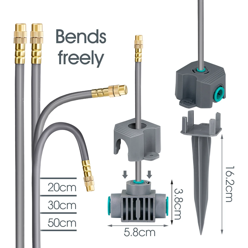 Brass Atomization Sprayer Free-bend Misting Nozzles Fitting with 12mm PE Hose Quick Connector Tee Elbow Equal Garden Irrigation
