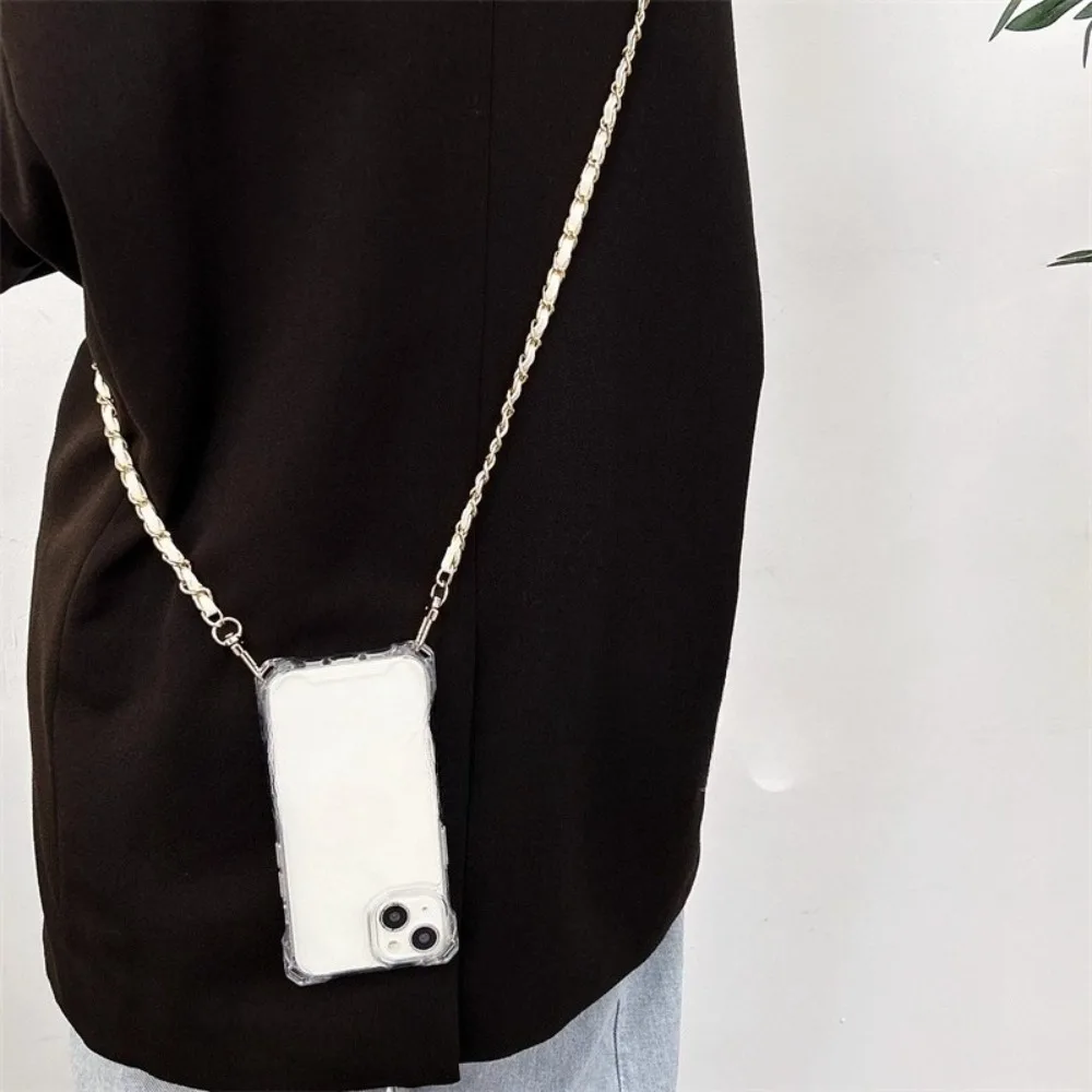 Elegant Leather Chain Crossbody Lanyard Strap with Shockproof Cover
