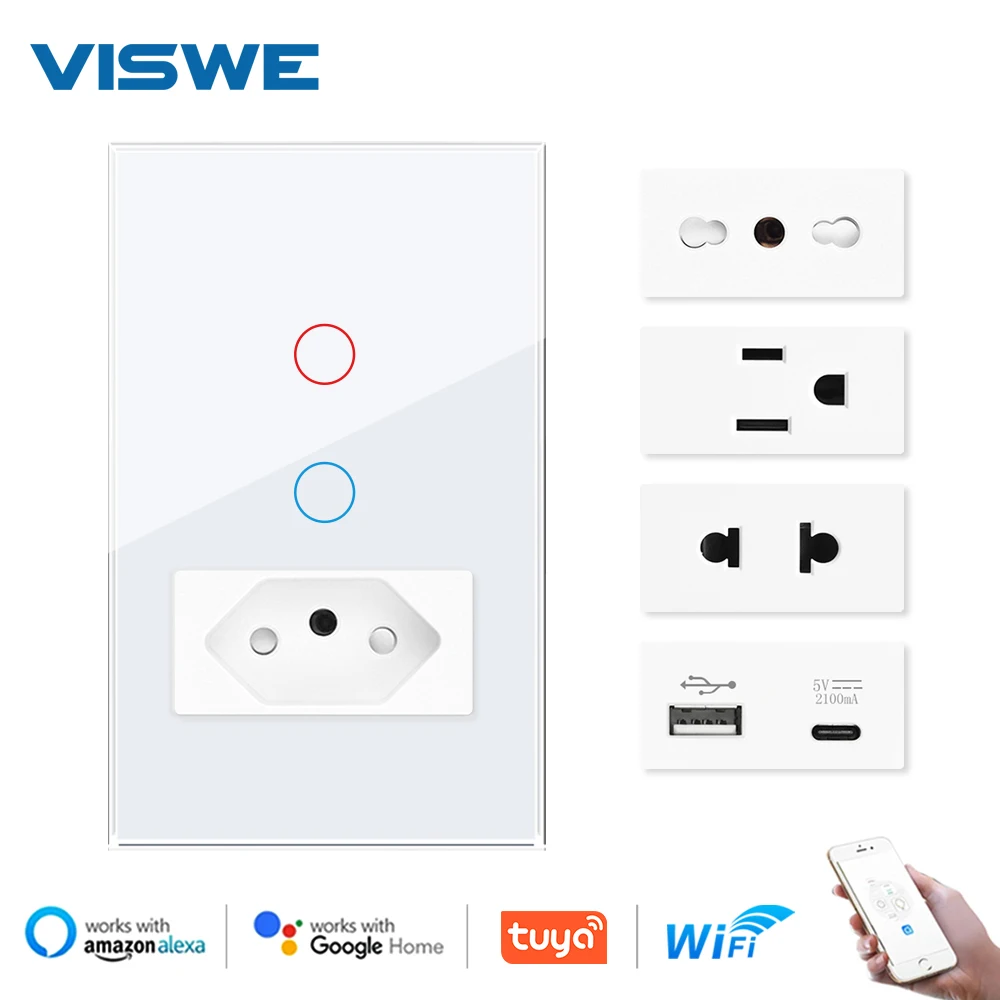 VISWE Tuya BR/USA wifi 스마트 벽 스위치 1/2gang, 118*72mm 강화 유리 패널 LED 조명 스위치 Alex..