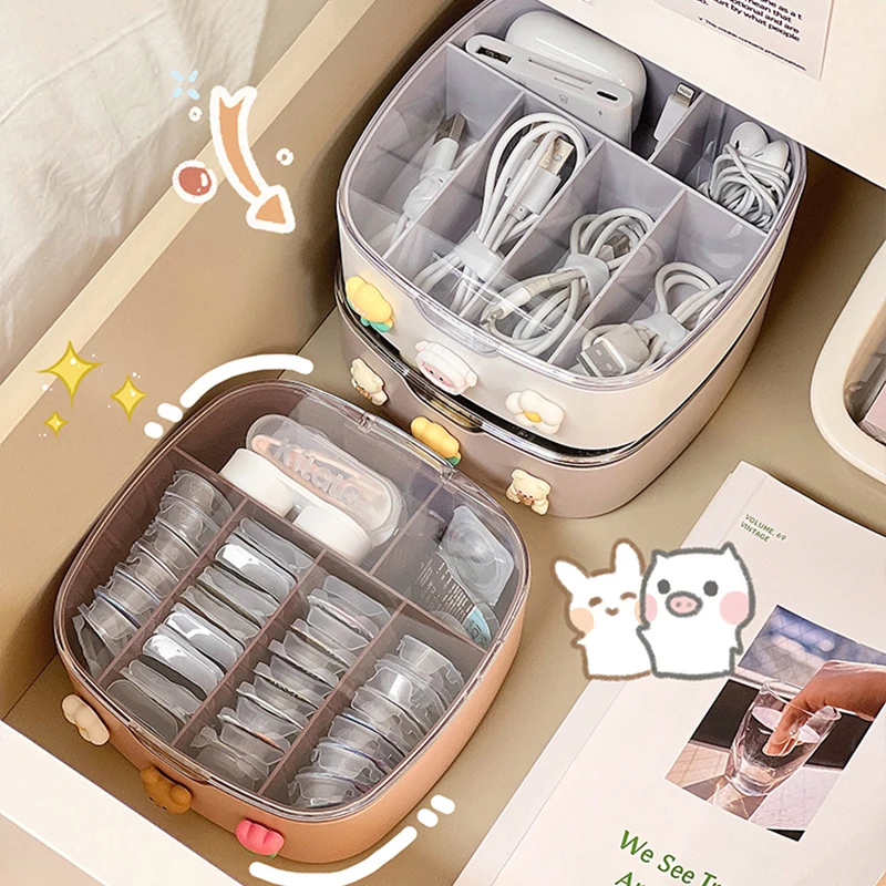 Cute Storage Organizer Kawaii Plastic Large Storage Box With Lids For  Cosmetics Clothes Books Snacks Home School Desk Organizer - AliExpress