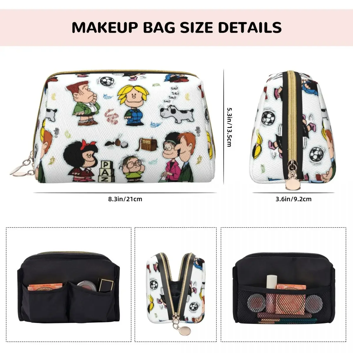 Large Capacity Characters Mafalda Cosmetic Bags Portable Leather Makeup Pouch Women Washbag Funny Lovely Toiletry Kit 3