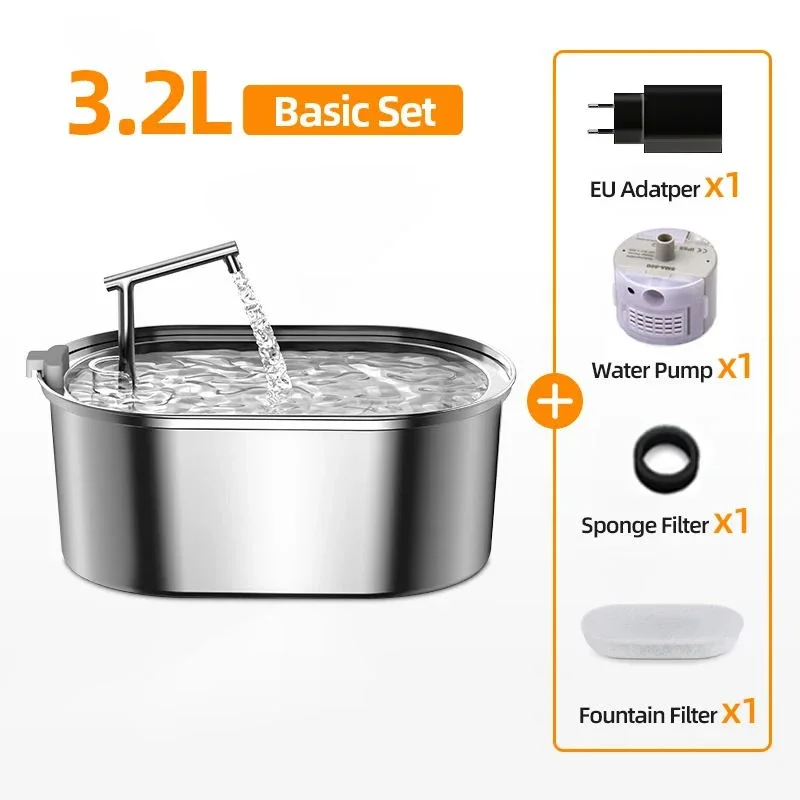 Stainless Steel Automatic Pet Water Fountain - Cat & Dog Hydration Dispenser