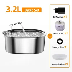 Stainless Steel Automatic Pet Water Fountain - Cat & Dog Hydration Dispenser (Basic Set)