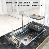 304 อ่างล้างจานสแตนเลสเงินขนาดใหญ่ SINGLE SLOT มัลติฟังก์ชั่ล้างจานอ่างล้างผักสําหรับห้องครัว 3