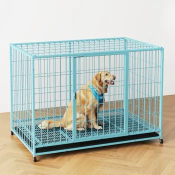 Blue 48 in Metal Wire Dog Crate with Tray and Double Door Design for Large Dogs Ideal Indoor Outdoor Use as Puppy Playpen Durab 1