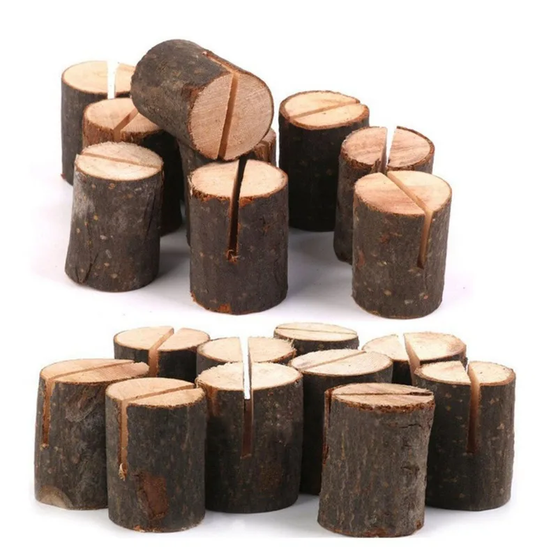 Natural Wooden Place Card Holders Stand Card Photo Clip Holder Rustic Wedding Decorations Party Table Number Name Sign 10pcs place card holders