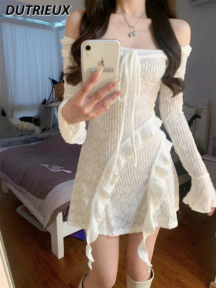 

Oversize French Style Pure Desire Square Collar Lace Dress Women's Spring Plump Girls Sweet Hot Girl Waist-Tight Sexy Dresses