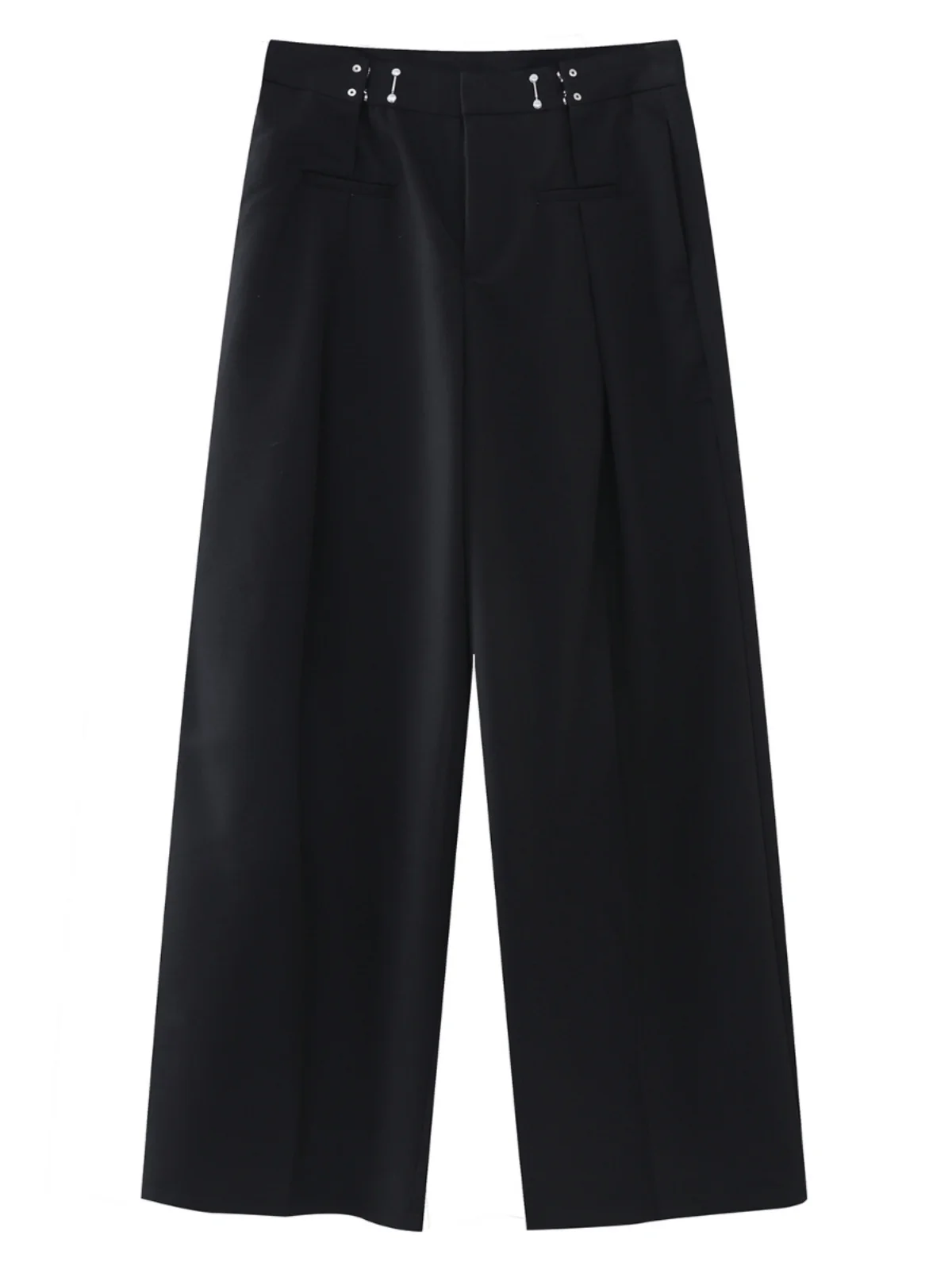Non-iron Men's Wide Leg Pants Adjustable Waist Bule Drapey Chic High Waist Straight Cut Micro Flared Floor Length Trousers
