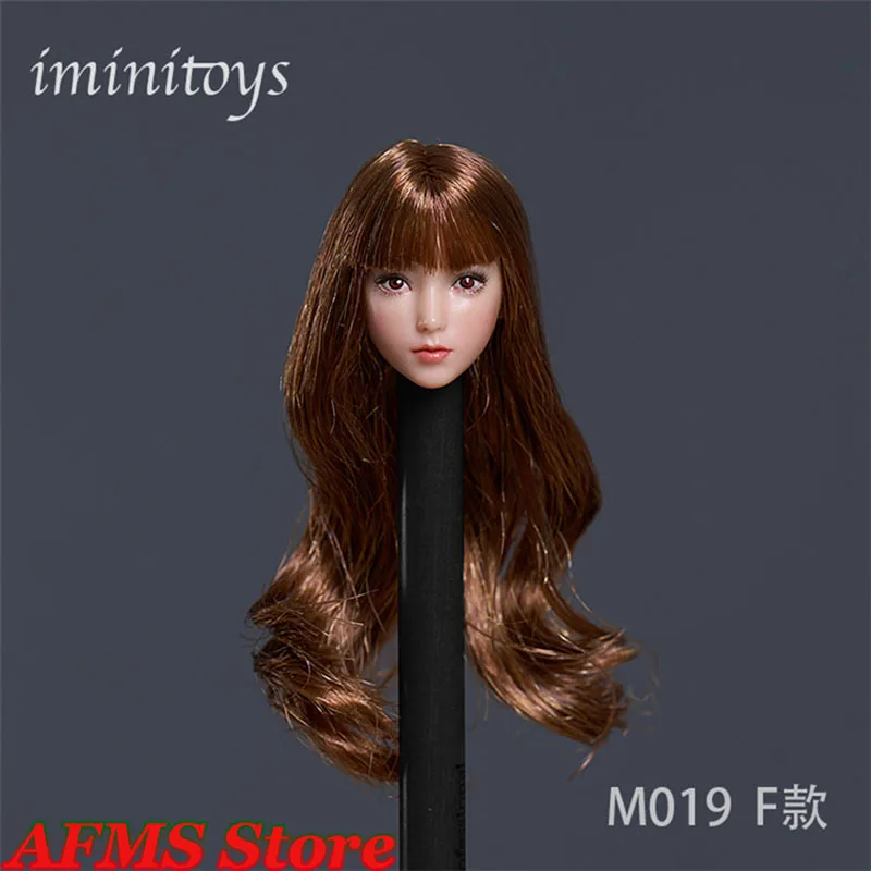 Iminitoys 1/12 여성 군인 머리 조각 귀여운 애니메이션 롤리 소녀 긴 머리 조각, 6 인치 TBL 창백한 피부 액션 피규어, M019