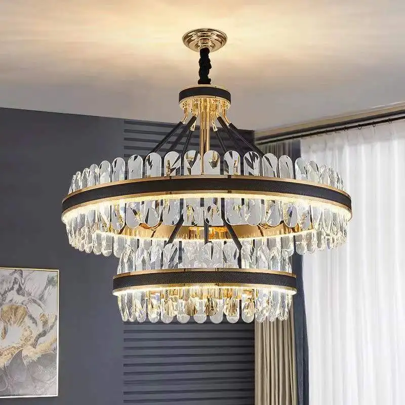 

Crystal LED Chandelier New Modern Metal Stainless Lights Black Round Oval Pendant Lamp Indoor Lighting Ceiling Light Fixtures