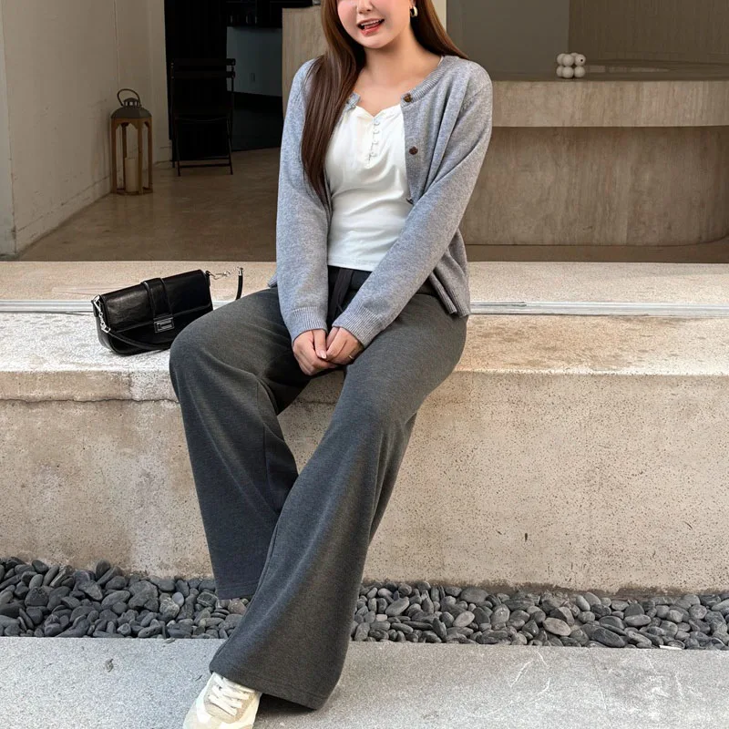 4XL Fashion Plus Size Women's Sweaters Cardigan Premium Loose Round Neck Knitted Jumpers Autumn And Winter 9405