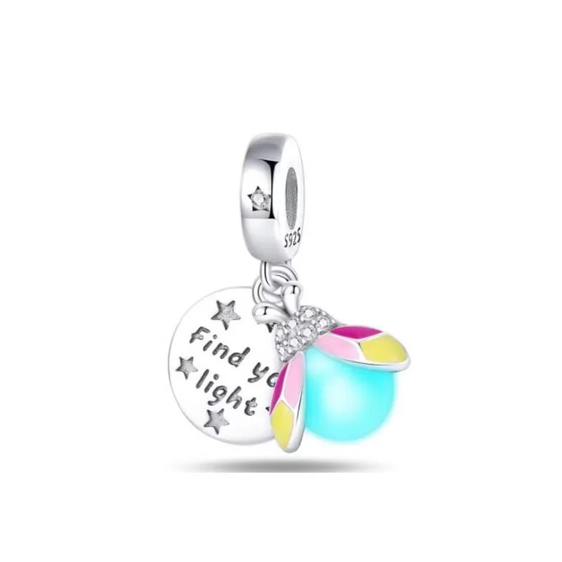 925 Silver Glow-In-Dark Firefly Series Charm with Colorful Wings