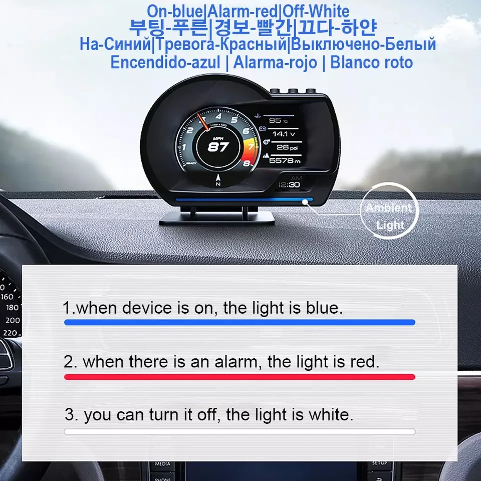 자동 계량기 HUD 터보 게이지 자동차 헤드업 디스플레이, OBD2 스마트 디지털 주행 거리계 보안 경보, 물 및 오일 온도 RPM, A501, 최신