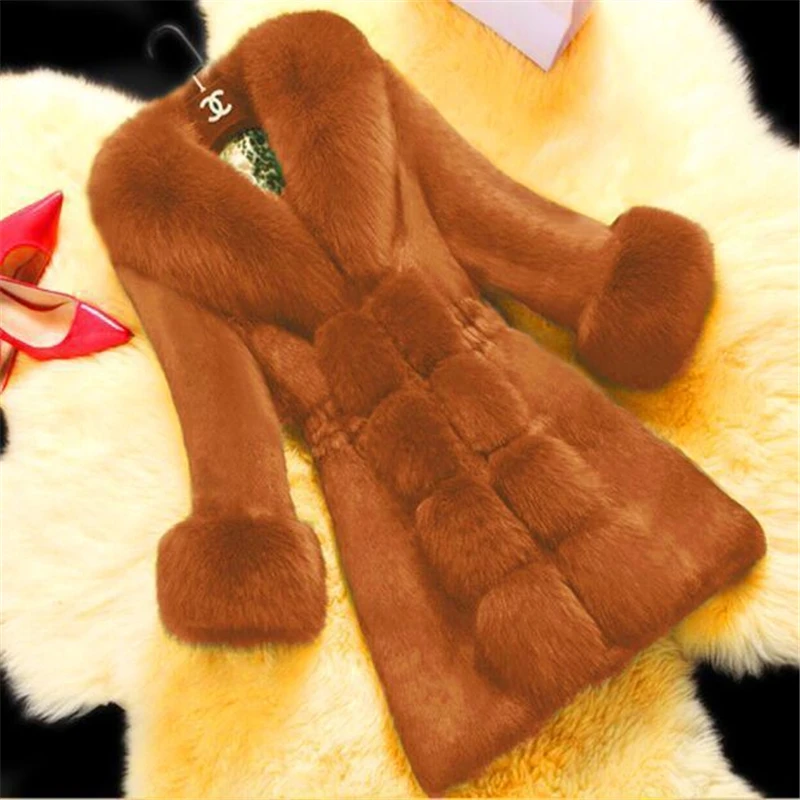 

Autumn and Winter Fashion New Mid Length Slim Fit and Slim Imitation Fox Fur Collar Imitation Mink Fur Grass Women's Coat Trend