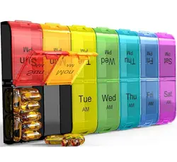 Oversized Weekly AM/PM Pill Organizer for Large Vitamins and Medications (Rainbow)