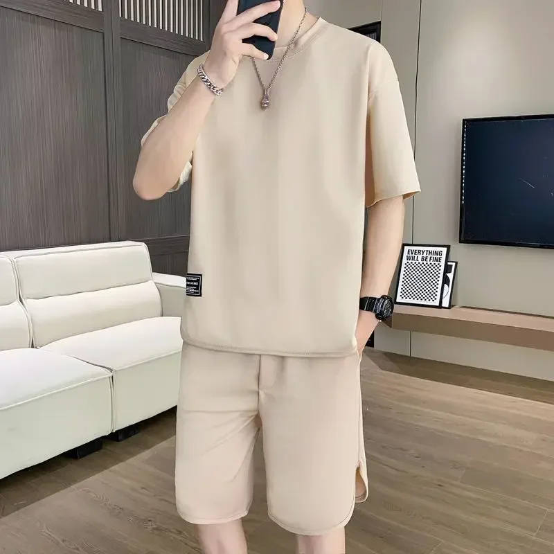 thumbnail image 1 of Camisetas blancas, pantalones cortos, trajes para hombres, jogging, correr, gimnasio, conjuntos para hombre, ropa deportiva, ropa de verano, camiseta de manga corta básica, 1 of 4