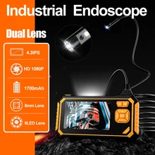  8mm Dual Lens 4.3inch IPS HD1080P Handheld Borescope Inspection Camera 6 LED Lights IP68 Waterpr Inskam Industrial Endoscope 