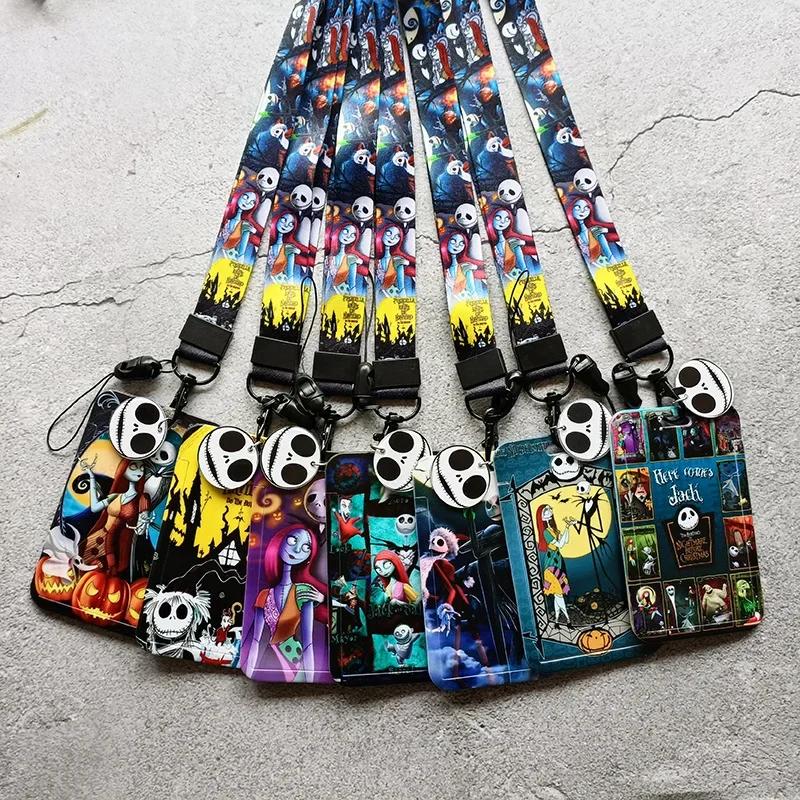 The Nightmare Before Christmas ID Card Holders Cartoon Movie Jack  Skellington Sally Print Bus Credit Card Case with Lanyard