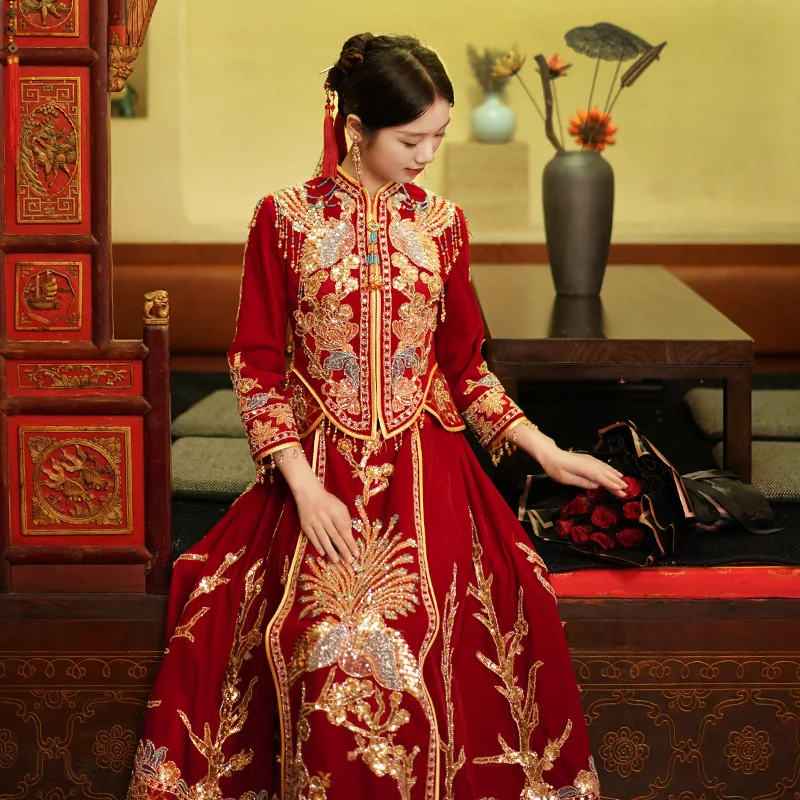 

2022 Summer Traditional Chinese Wedding Dresses Women Oriental Standing Collar Phoenix Embroidered Tang Suit China Online Store