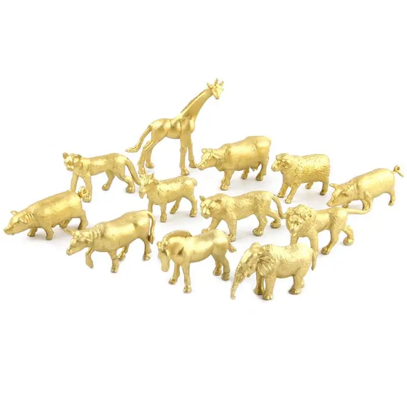 12PCS Safari Animal Birthday Centerpiece Gold Plastic Animal Figurines Toys Jumbo Safari Zoo Animal Figures For Baby Shower