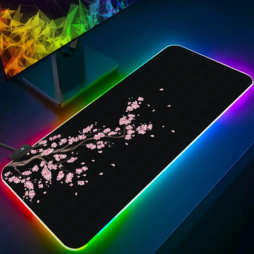 

Cherry Blossomx Deskmats RGB Pc Gamer Keyboard Mouse Pad Mousepad LED Glowing Mouse Mats Rubber Gaming Computer Mausepad