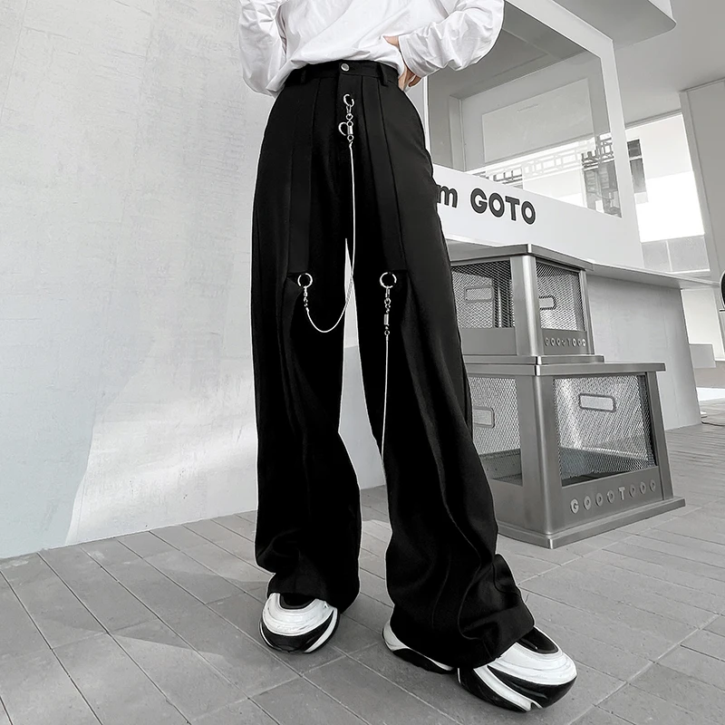

2023Hip Fashion Punk Men Chain Double Streetwear Casual Hop Suit Pants Male Women Net Celebrity Trousers Stage Clothing