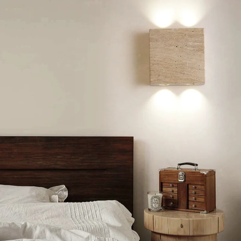 Modern Minimalist Square Natural Stone LED Wall Lamp Bedroom Living Room Staircase Corridor Atmosphere Light Home Decor Fixtures