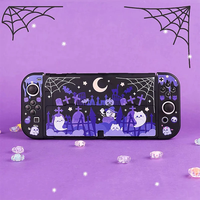 고스트 디자인 스위치 OLED 보호 쉘 조이콘 컨트롤러 분할 하드 커버 보호 케이스, 닌텐도 스위치 액세서리용