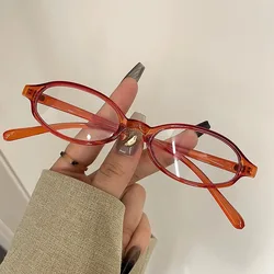 Vintage Y2K Oval Blue Light Blocking Decorative Glasses (Red)