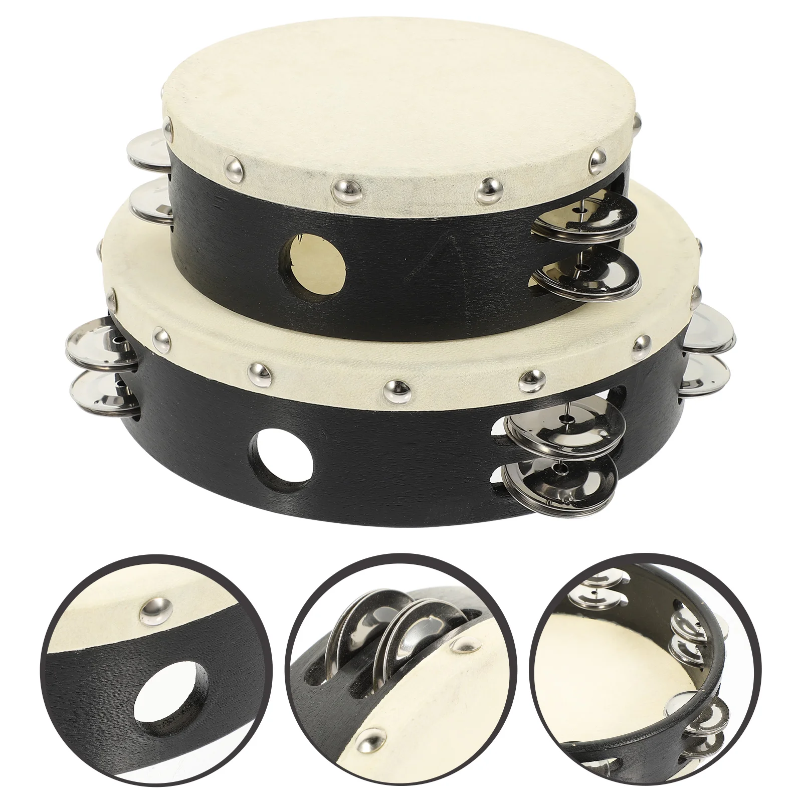 2 Pcs Tambourine Instruments Birthday Party Favors Wooden Sheepskin Kids Tambourines