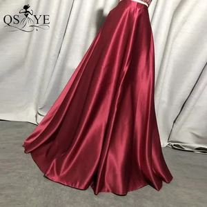 Женская атласная юбка А-силуэта, темно-красная Облегающая Юбка со складками, Длинная атласная юбка со шлейфом, цвет Бургунди