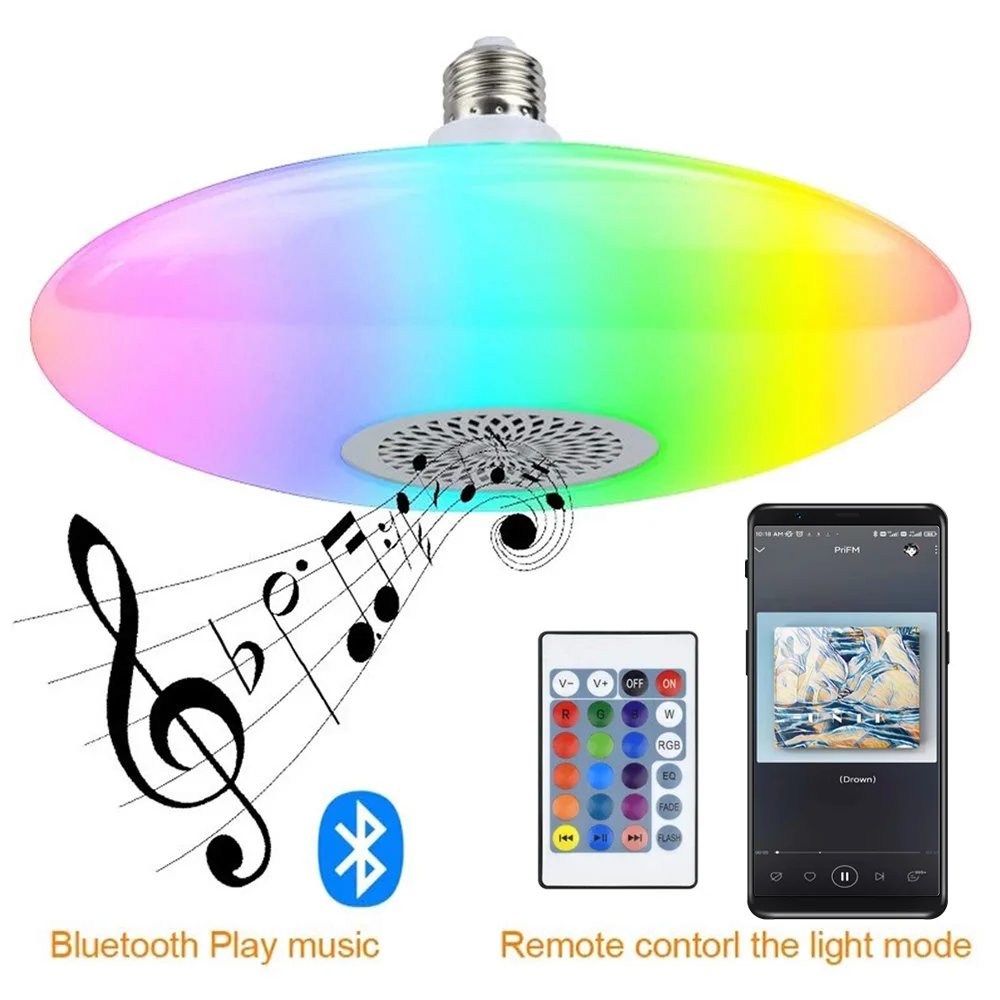 Smart LED Light Bulbs UFO Lamp Music Wireless Bluetooth Speaker E27 RGB + White Dimmable Smart Led Ceiling Light Remote Control For Home