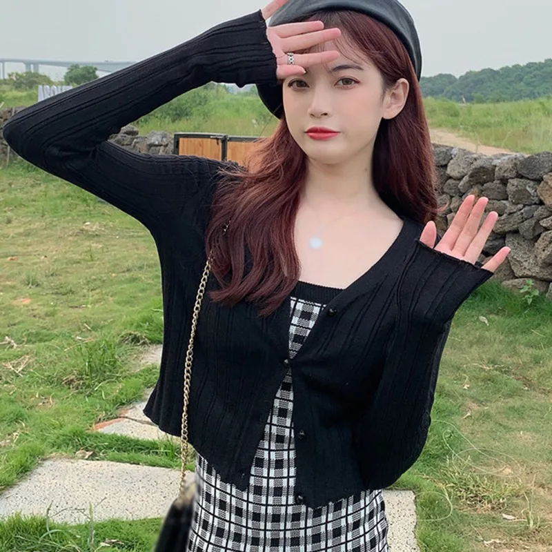 Knitted Cardigan Women Summer Thin Sunscreen Knitwear Tops Female Korean Style Long Sleeve Short Coat 2