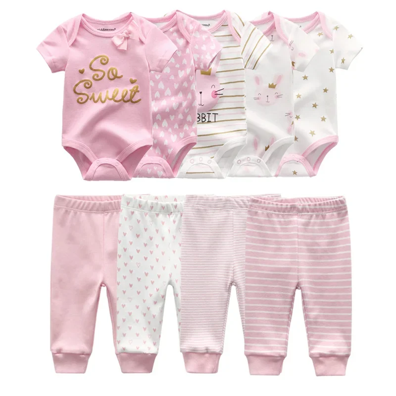 Fetchmous Baby Boy Clothes Bodysuits+Pants 9Pieces Cotton Baby Girl Clothes Unisex Print Newborn Baby Clothing Sets Cartoon